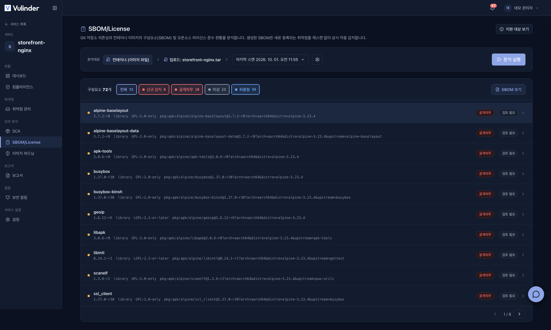 SBOM component inventory