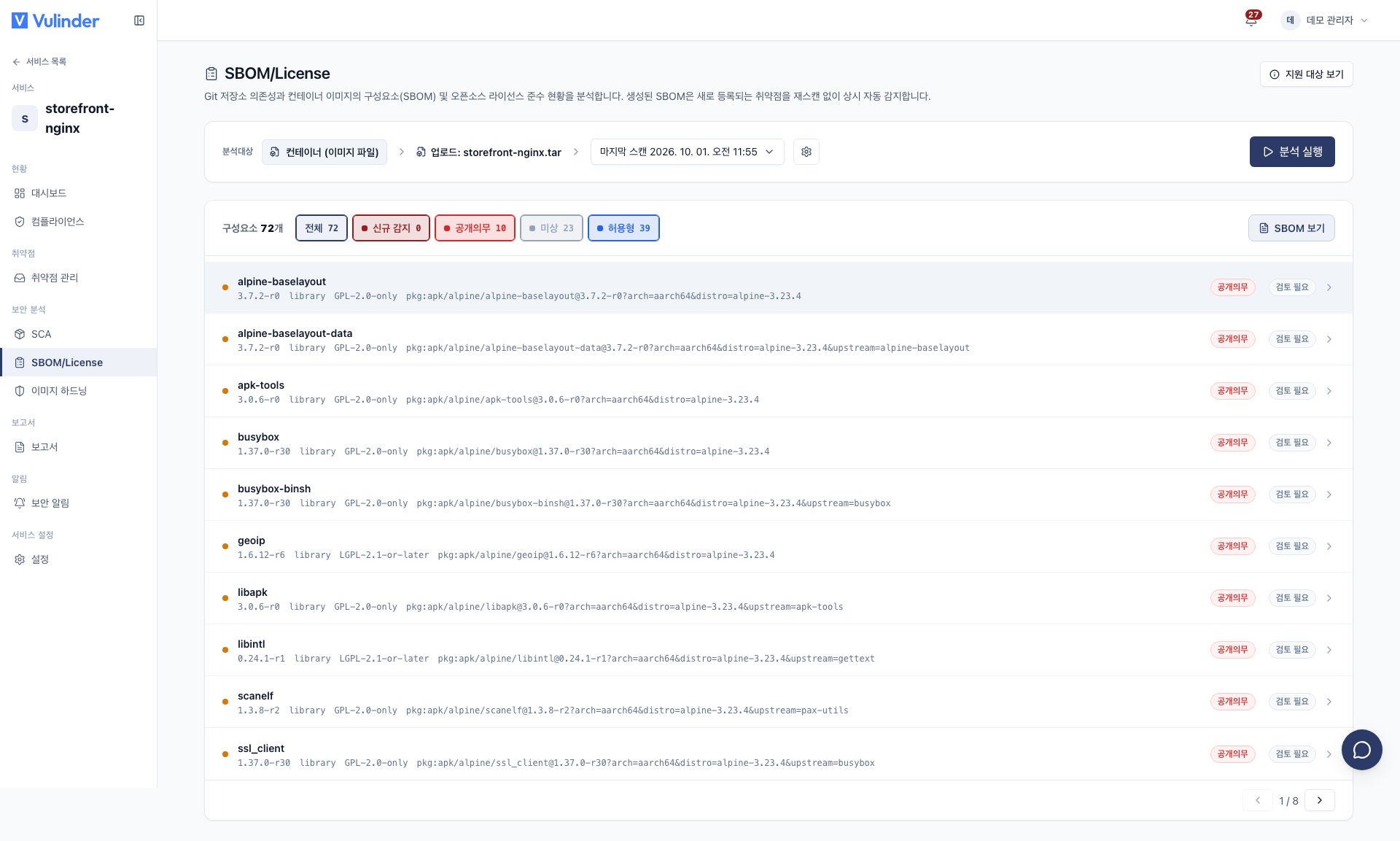 SBOM component inventory